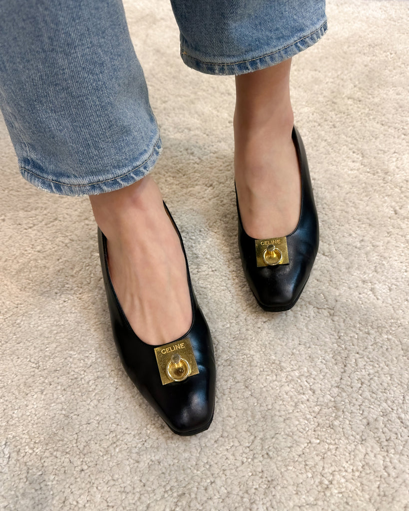 Vintage Celine Gold Logo Loafers