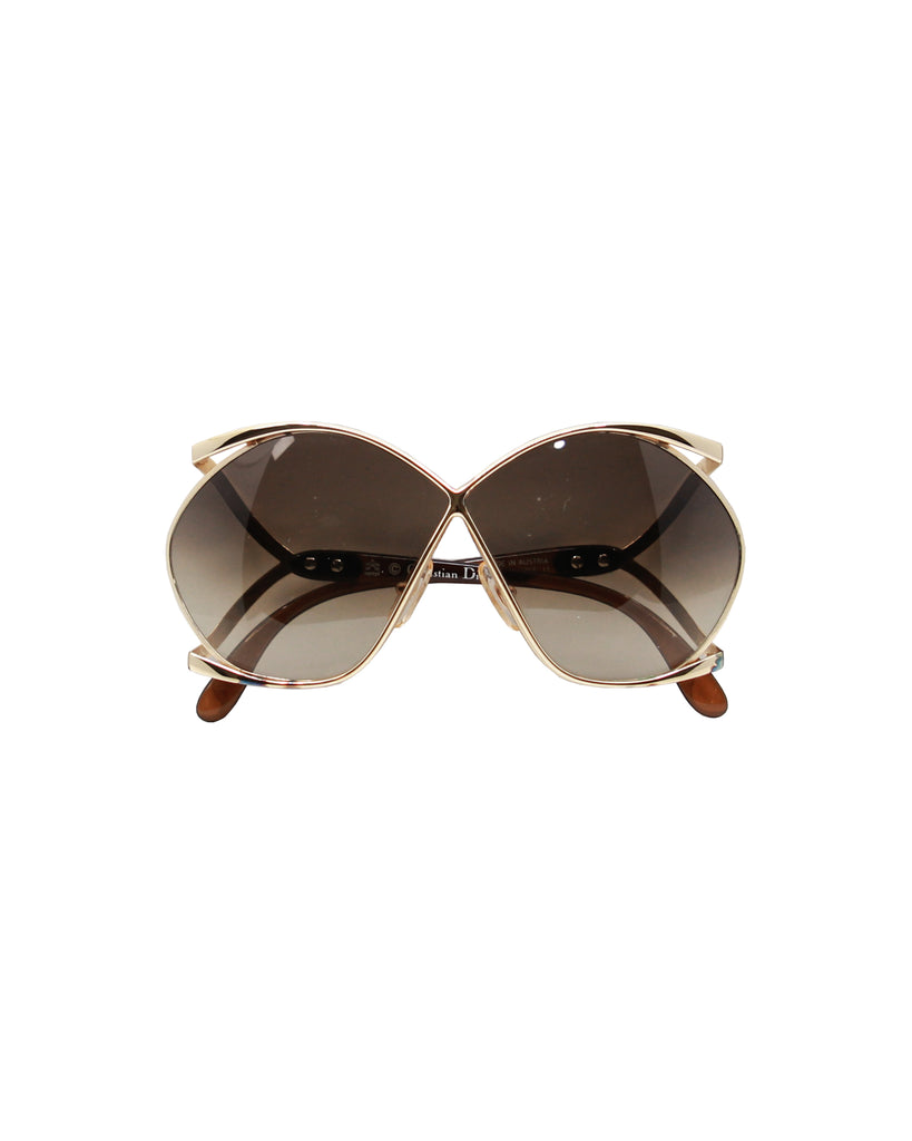 1970s Christian Dior Huge Gilded Gold Tone Frame Sunglasses