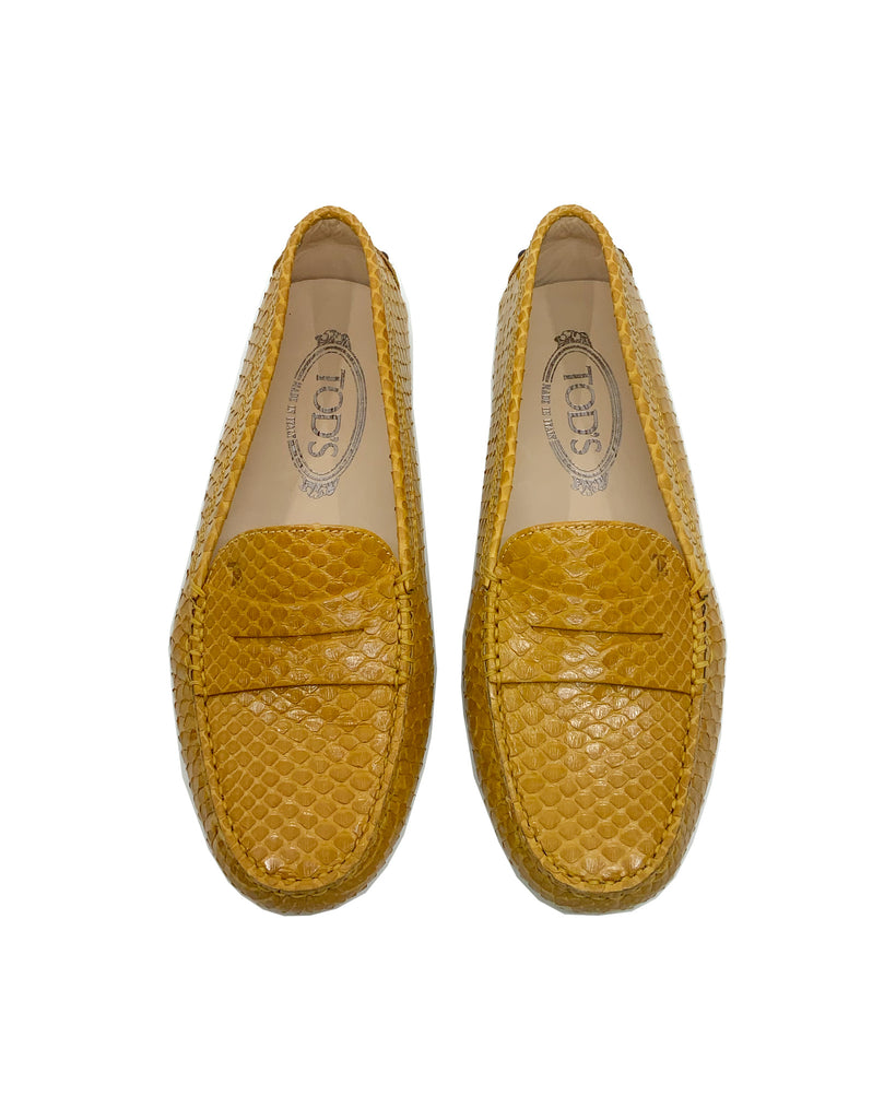 Pre-owned Tod's Yellow Python Gommino Driving Shoes