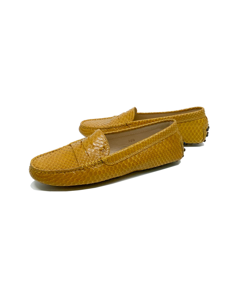 Pre-owned Tod's Yellow Python Gommino Driving Shoes