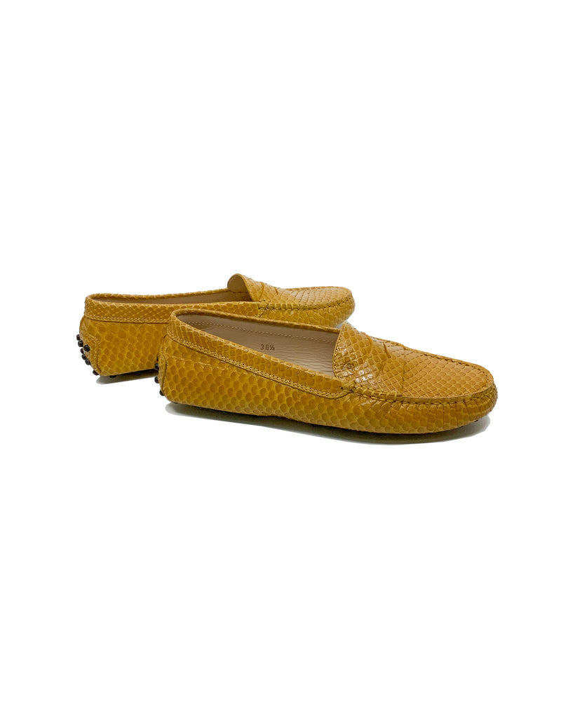 Pre-owned Tod's Yellow Python Gommino Driving Shoes